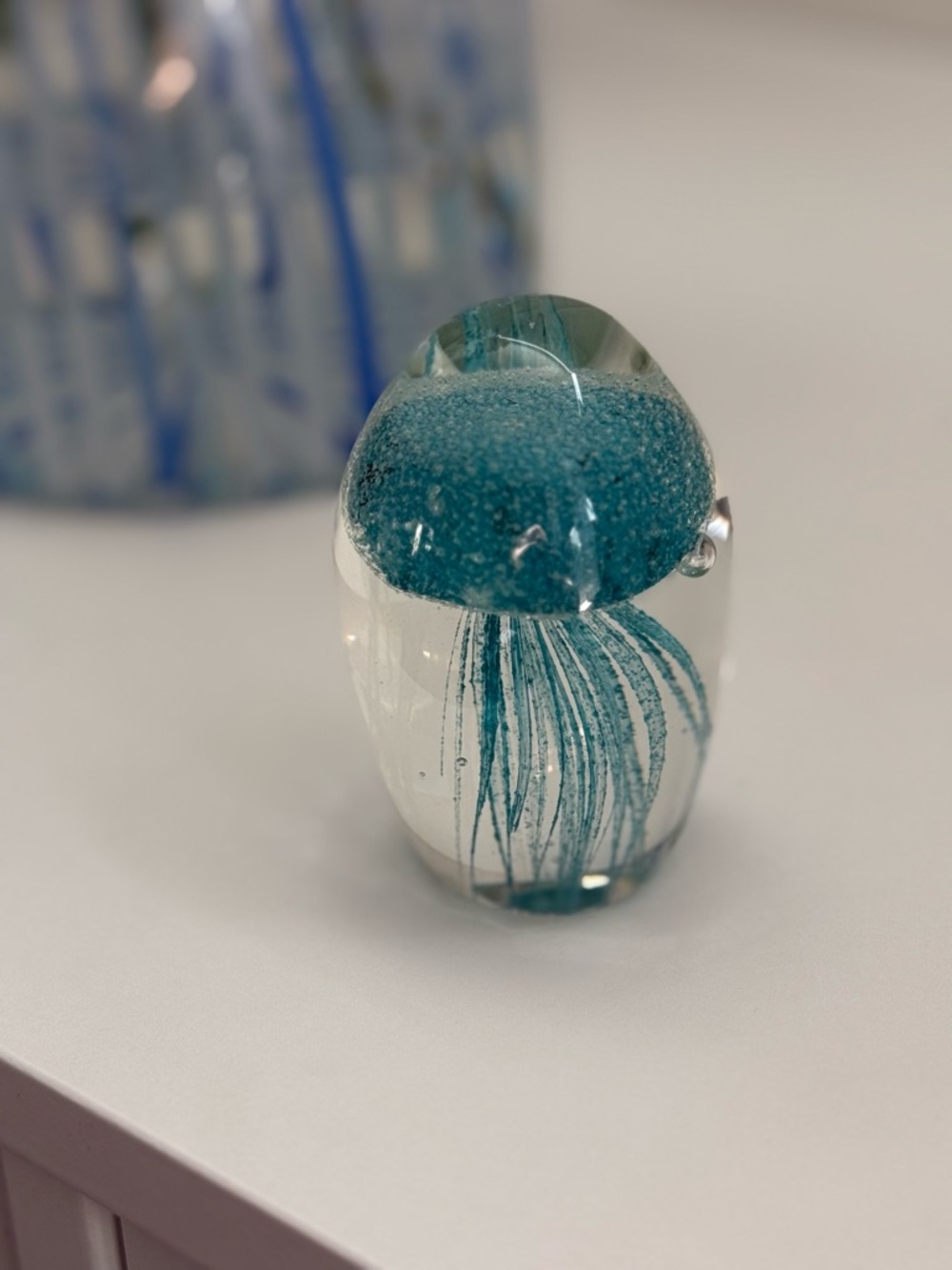 Teal Glass Jellyfish Art Paperweight - Unbranded - Picture 4 of 6